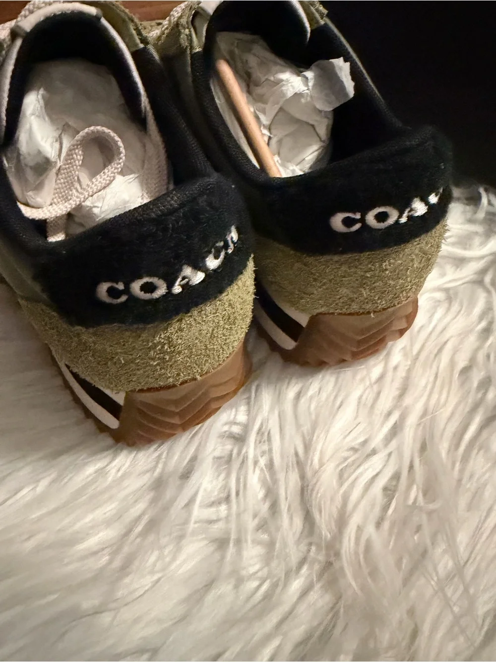 Coach Olive Green Mixed-Material Sneakers